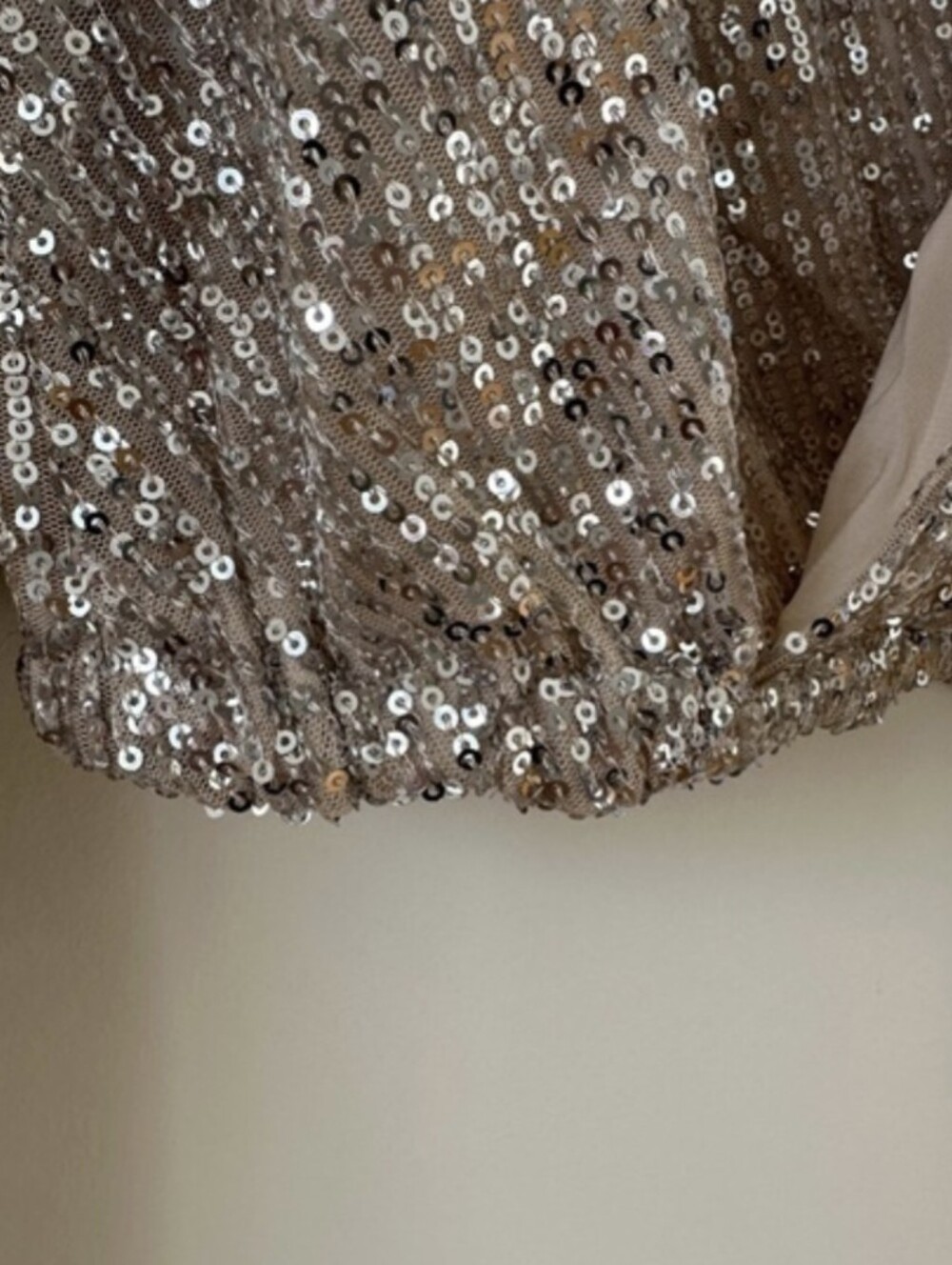 Pale Metallic Sequin Draped Wrap Top Plunging Neckline - Picture 5 of 7